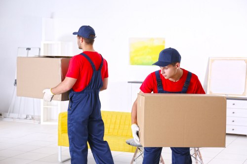 Office relocation planning in Lambeth with moving boxes and workstations