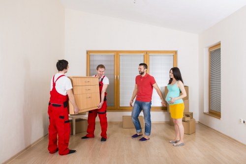 Packed boxes and furniture ready for a local move in Lambeth