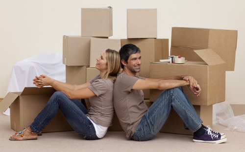 Flat removals team preparing a move in Lambeth apartment building